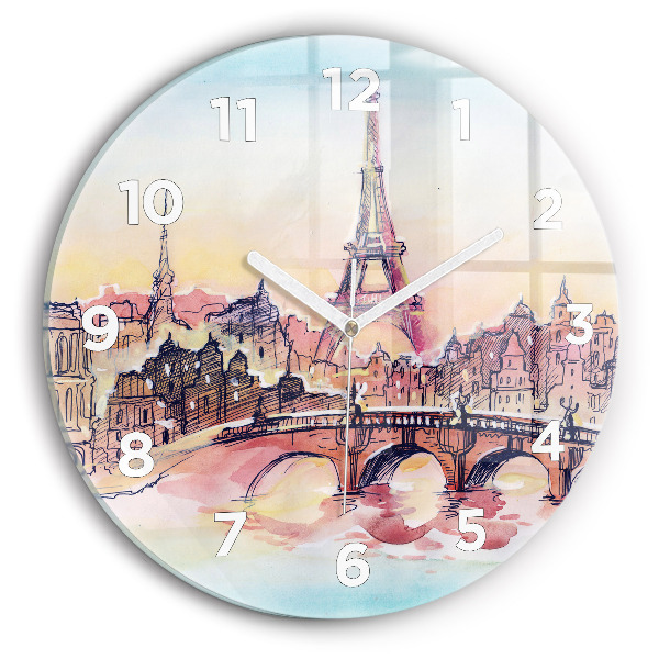 Ceas de sticlă pe perete rotund Peisaj pictat din Paris