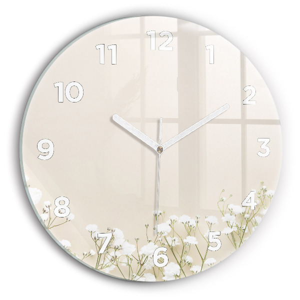 Ceas perete din sticlă rotund Flori de gypsophila înflorite