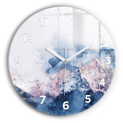 Ceas perete din sticlă rotund Lanțuri muntoase abstracte
