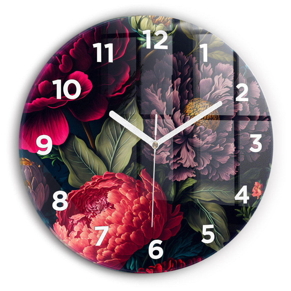 Ceas de sticlă pe perete rotund Buchet de flori vintage