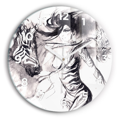 Ceas rotund de perete din sticlă Femeie și zebre