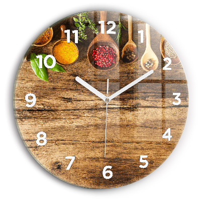 Ceas perete din sticlă rotund Linguri de condimente
