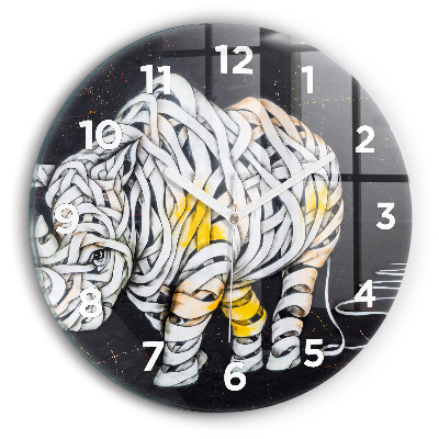 Ceas rotund de perete din sticlă Rinocer abstract