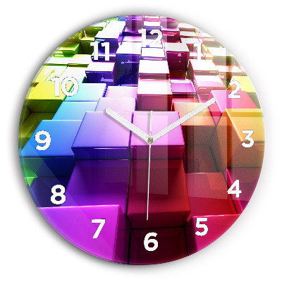 Ceas perete din sticlă rotund Cuburi colorate