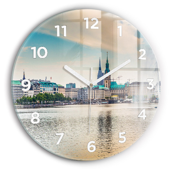 Ceas de sticlă pe perete rotund Binnenalster din Hamburg