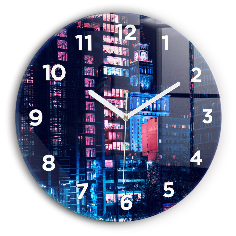 Ceas perete din sticlă rotund Varșovia noaptea
