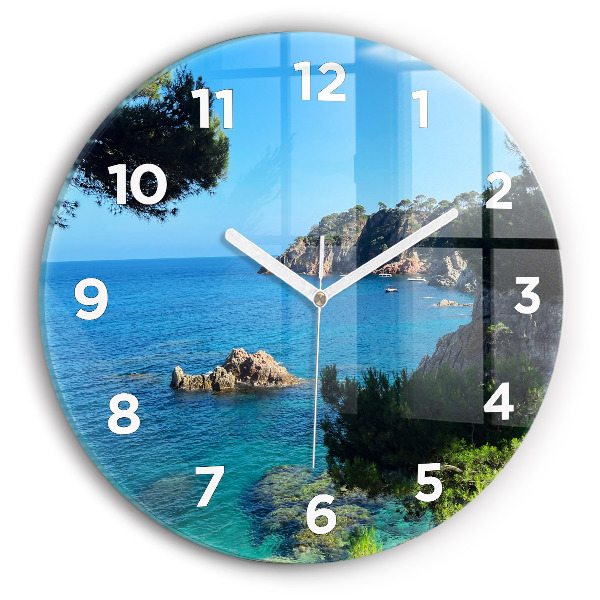 Ceas de sticlă pe perete rotund Coasta Costa Brava