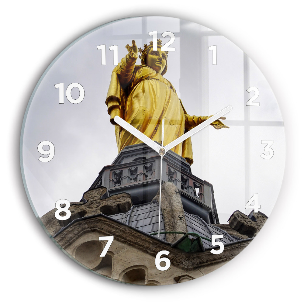 Ceas din sticlă rotund Statuia Maicii Domnului din Lyon