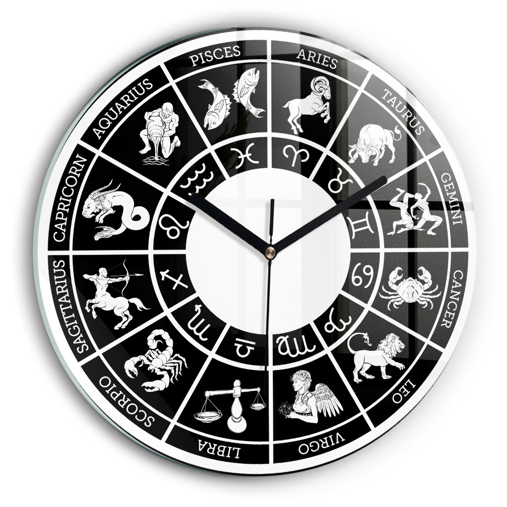 Ceas de sticlă pe perete rotund Zodiacal