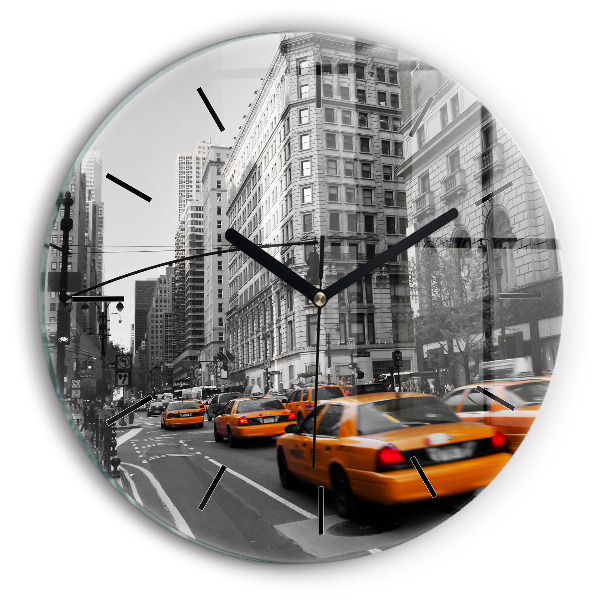 Manhattan și taxiuri Ceas perete din sticlă rotund
