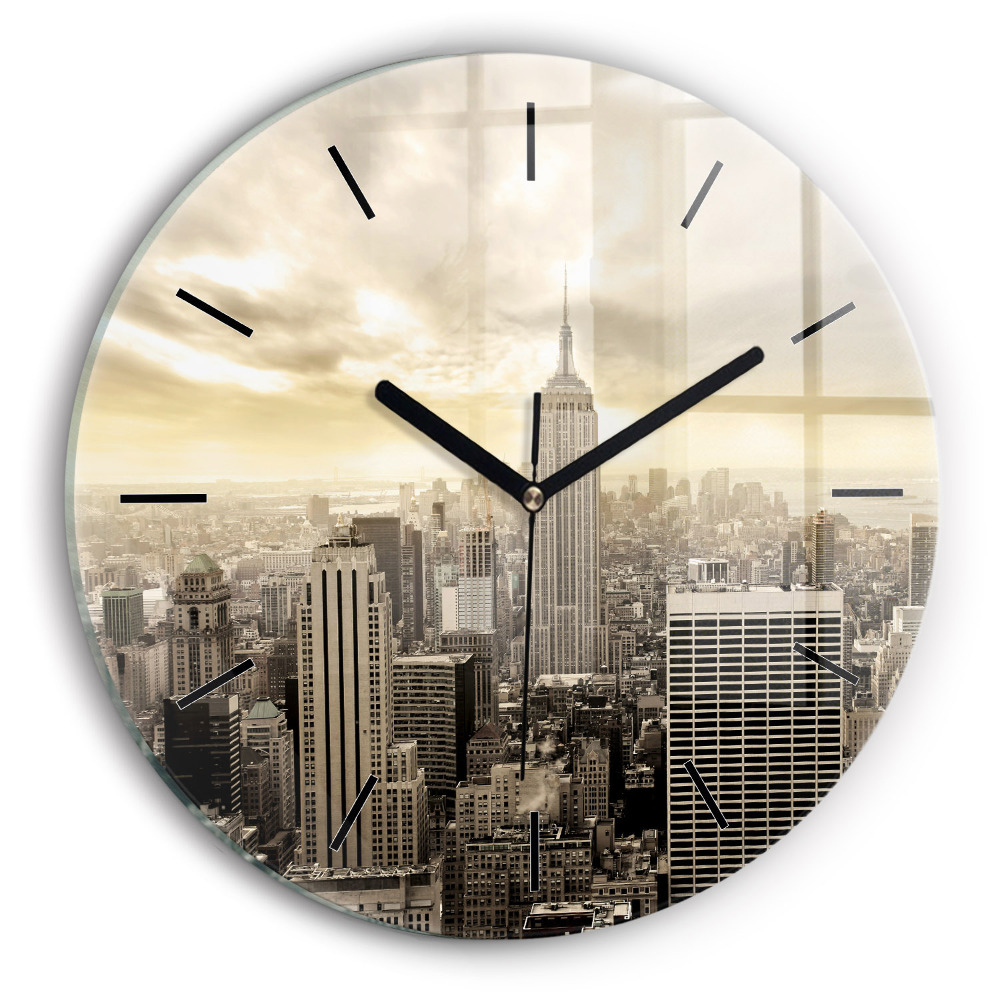 Zgârie-nori din New York Ceas perete din sticlă rotund