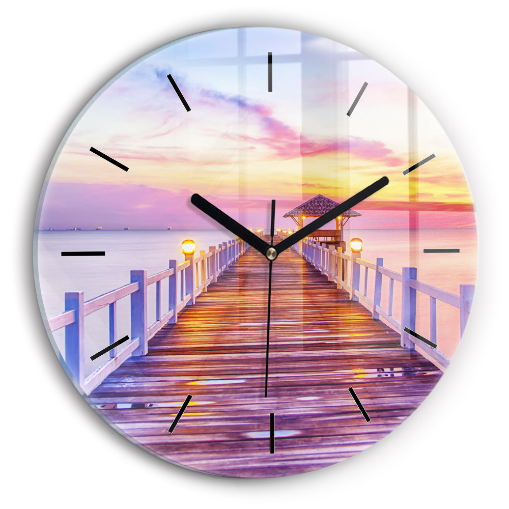 Pod în port seara Ceas de sticlă pe perete rotund