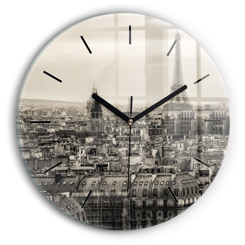 Panorama Parisului Ceas de sticlă pe perete rotund