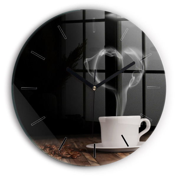 O ceașcă de cafea fierbinte Ceas perete din sticlă rotund
