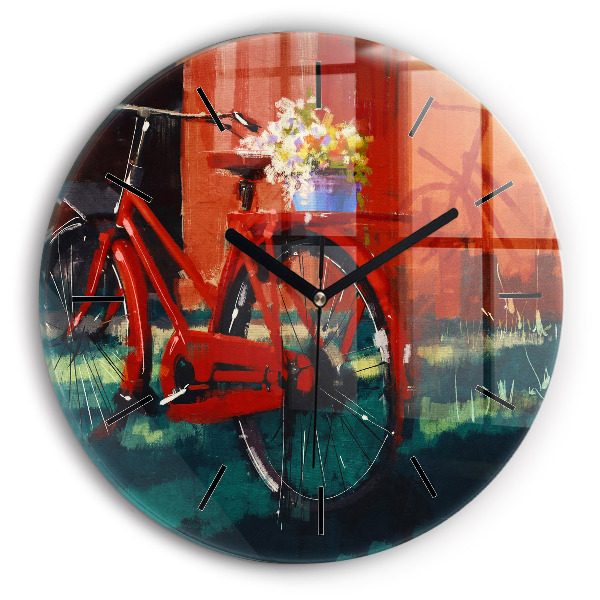 Bicicleta pictata Ceas de sticlă pe perete rotund