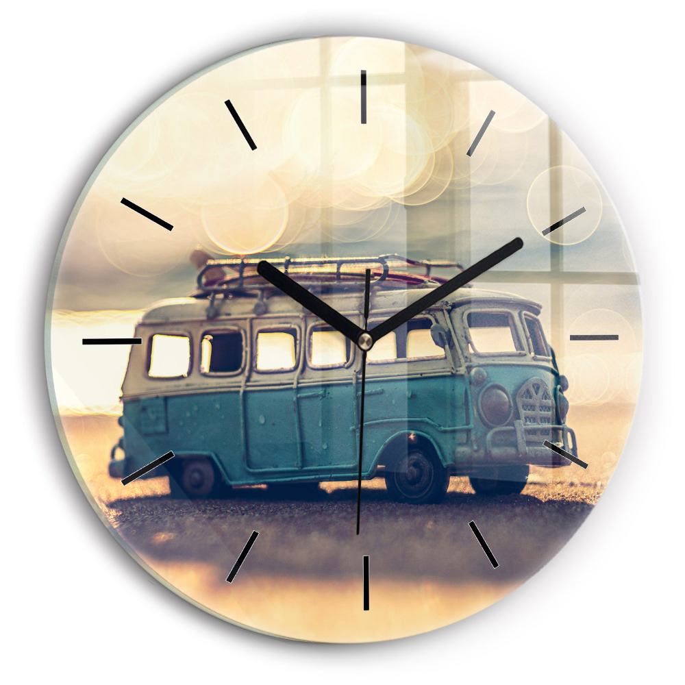 Rulotă pe plajă Ceas de sticlă pe perete rotund