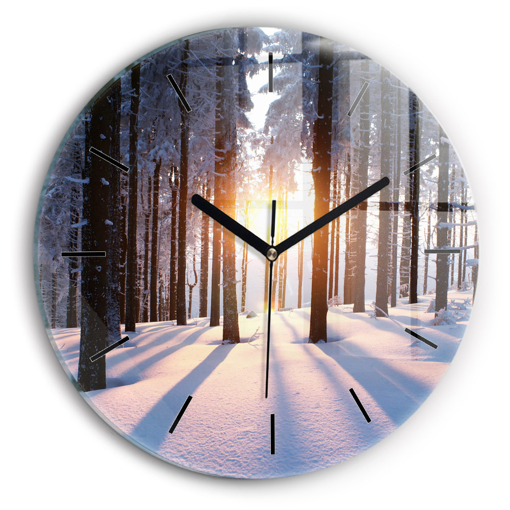 Apus de soare din pădure Ceas perete din sticlă rotund