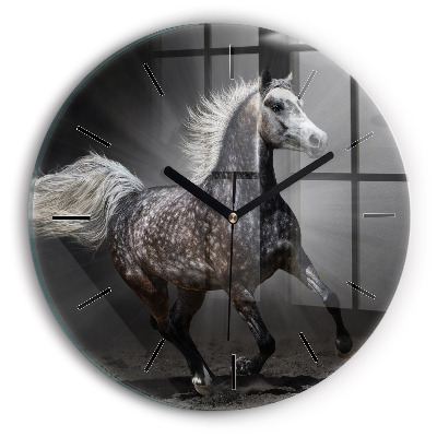 Cal în galop Ceas perete din sticlă rotund