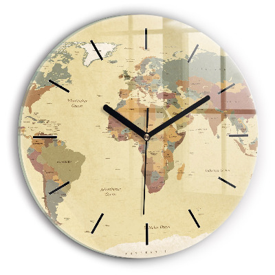 Harta lumii în stil vintage Ceas perete din sticlă rotund