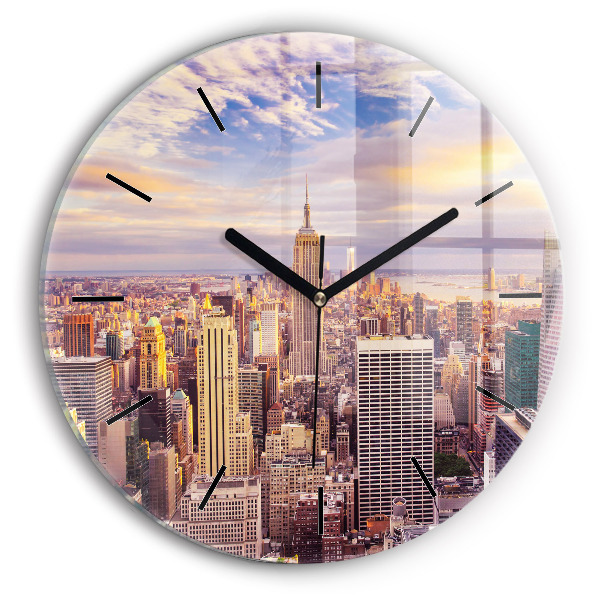 Apus de soare New York Ceas perete din sticlă rotund