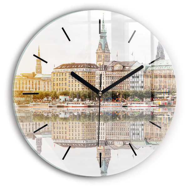 Râul Hamburg Germania Ceas rotund de perete din sticlă