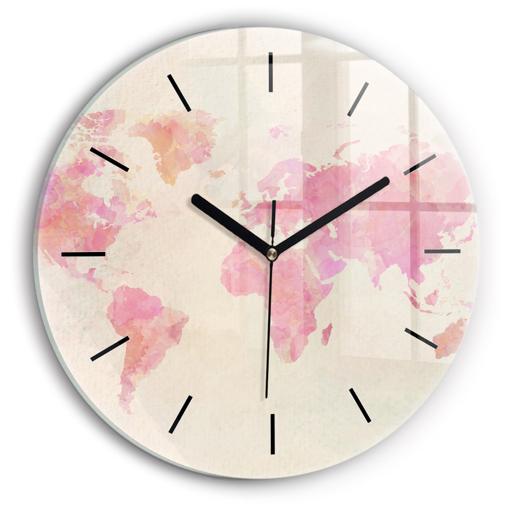 Harta lumii acuarela Ceas de sticlă pe perete rotund