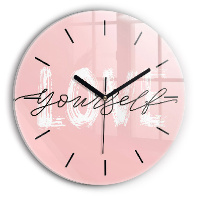 Inscripție Iubește-te pe tine însuți Ceas rotund de perete din sticlă