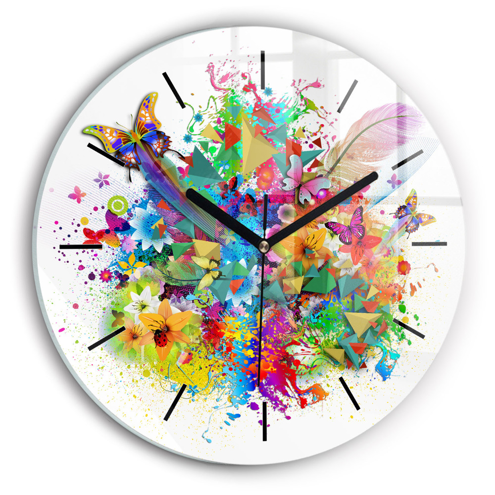 Armonie florală cu fluturi Ceas de sticlă pe perete rotund