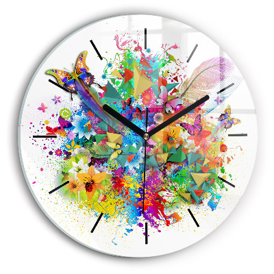 Armonie florală cu fluturi Ceas de sticlă pe perete rotund