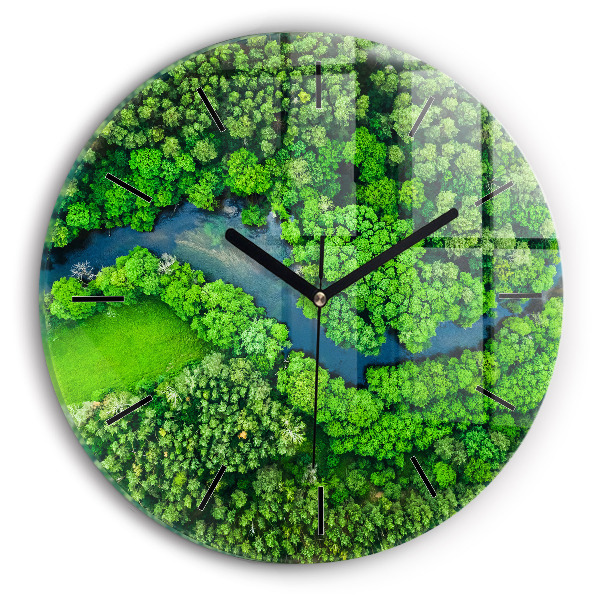 Râu în pădure Ceas perete din sticlă rotund