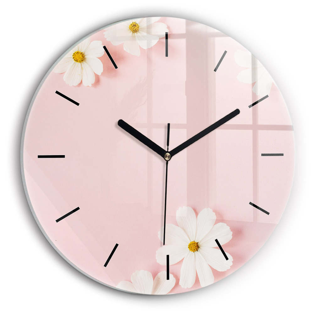 Flori de margarete Ceas perete din sticlă rotund