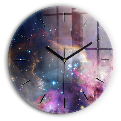 Galaxy și stele Ceas perete din sticlă rotund