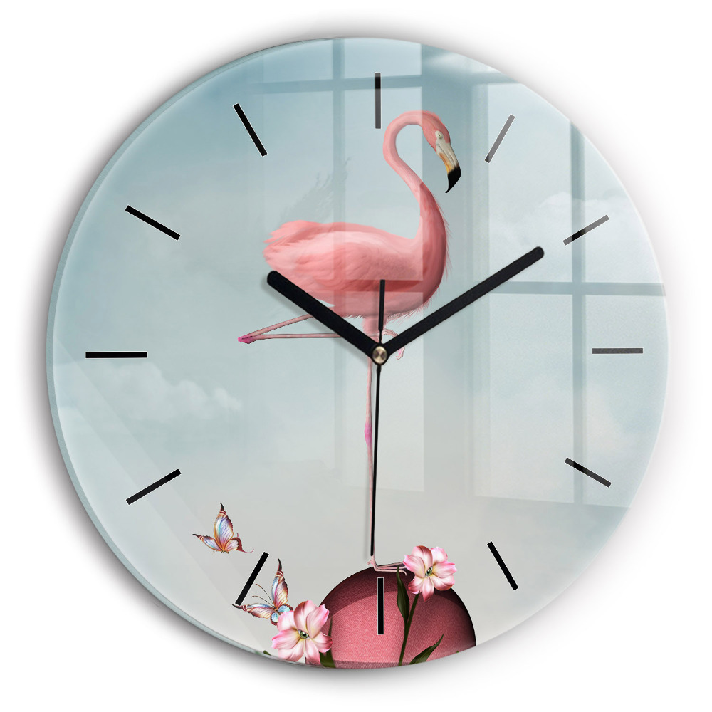 Flamingo suprarealist Ceas de sticlă pe perete rotund