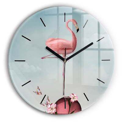 Flamingo suprarealist Ceas de sticlă pe perete rotund