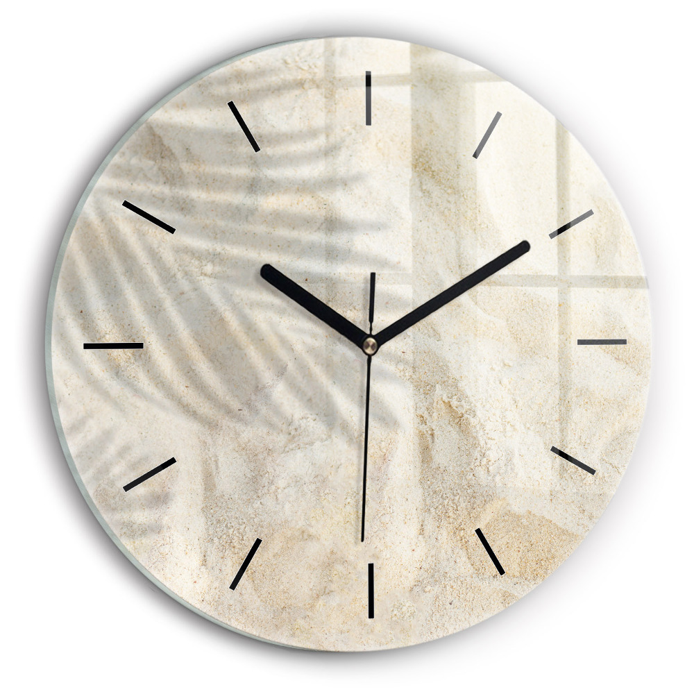 Umbra unui palmier în nisip Ceas de sticlă pe perete rotund