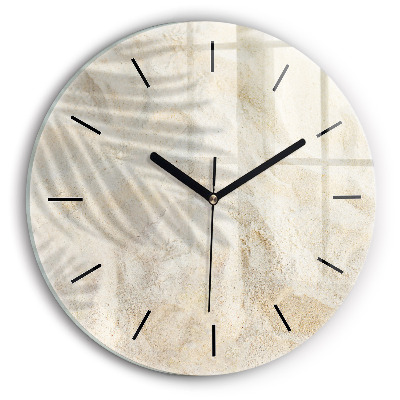 Umbra unui palmier în nisip Ceas de sticlă pe perete rotund