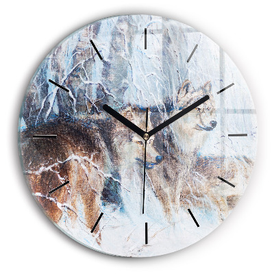 Lupi în pădure Ceas rotund de perete din sticlă