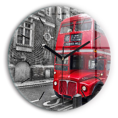 Autobuz roșu cu etaj Ceas rotund de perete din sticlă