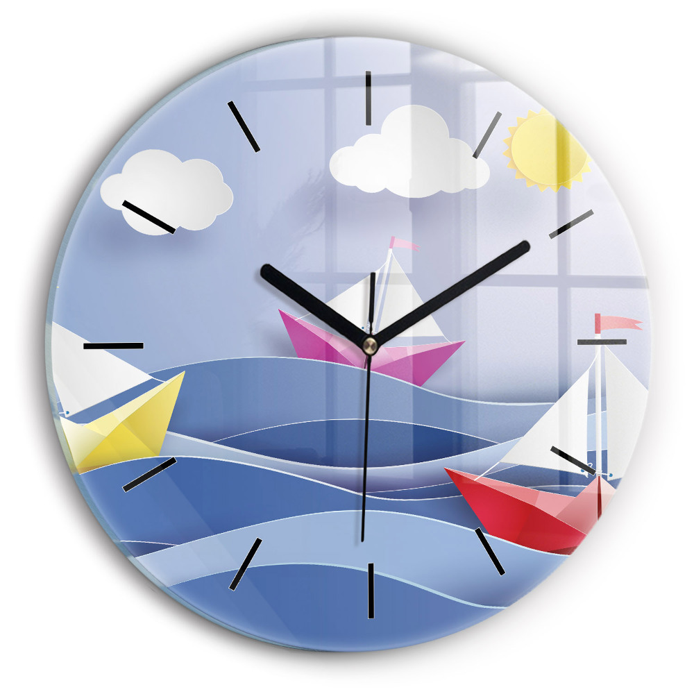 Barci cu pânze origami colorate Ceas din sticlă rotund