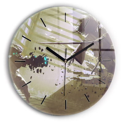 Robot și samurai se luptă Ceas perete din sticlă rotund