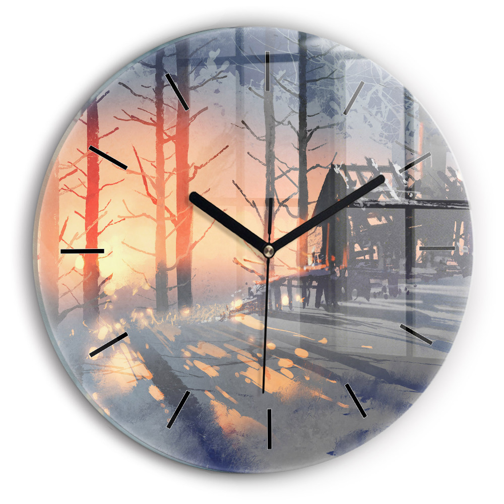 Peisaj de iarnă cu copaci Ceas din sticlă rotund