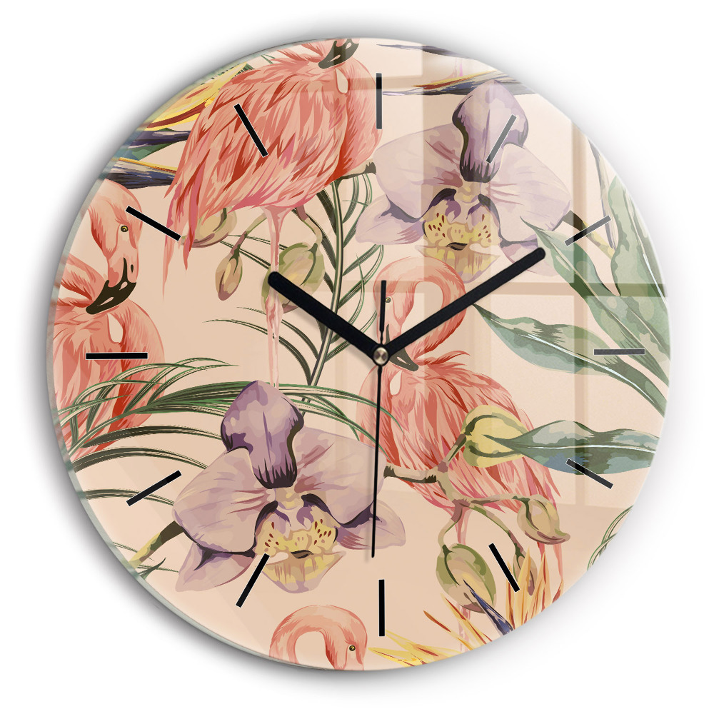 Frunze de palmier tropical Ceas rotund de perete din sticlă