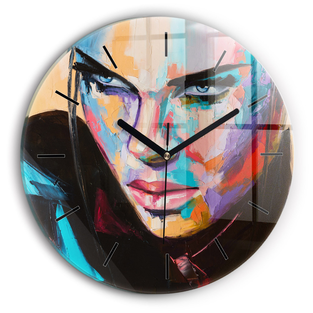 Portretul unei femei Ceas perete din sticlă rotund