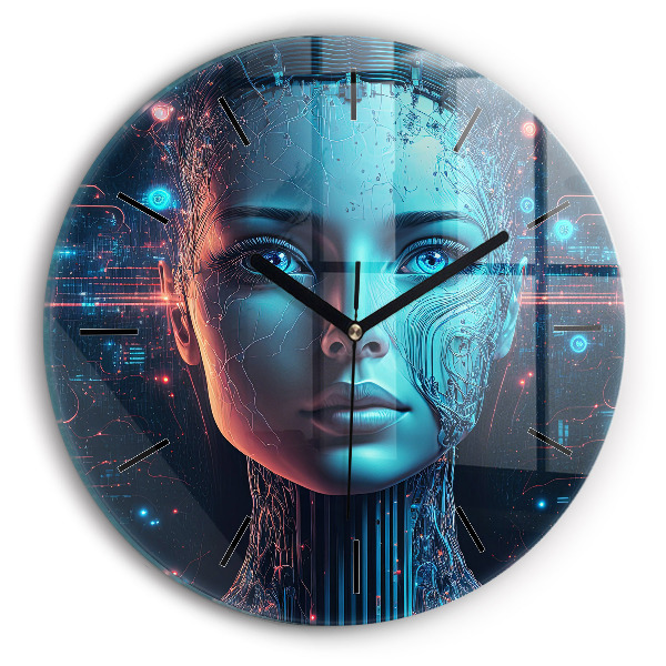 Inteligenţă artificială Ceas perete din sticlă rotund