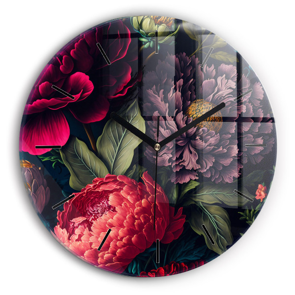 Buchet de flori vintage Ceas de sticlă pe perete rotund