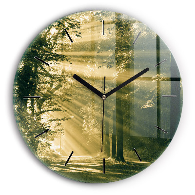Razele soarelui pădurii Ceas rotund de perete din sticlă