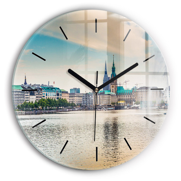 Binnenalster din Hamburg Ceas de sticlă pe perete rotund