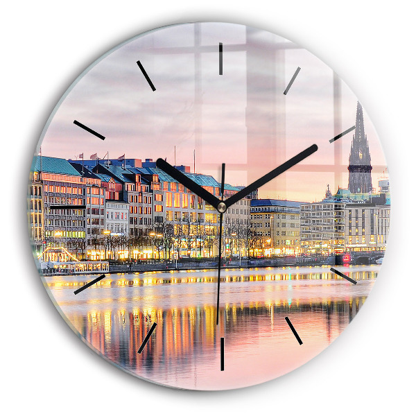 Alster în Hamburg Ceas rotund de perete din sticlă