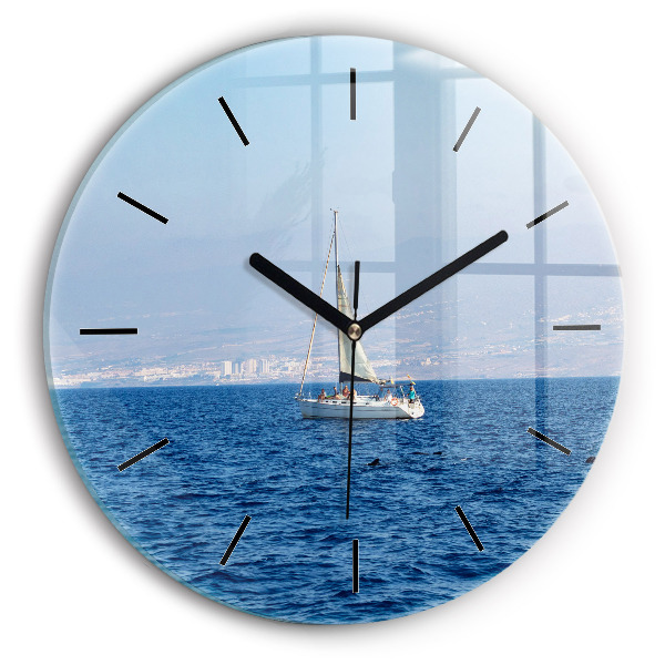 Yacht în Tenerife Ceas perete din sticlă rotund
