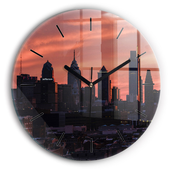 Orizontul orașului Philadelphia Ceas rotund de perete din sticlă
